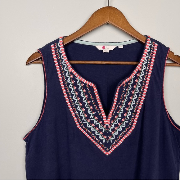 Boden Embroidered Notch Neck Top in Navy Blue - Picture 3 of 5